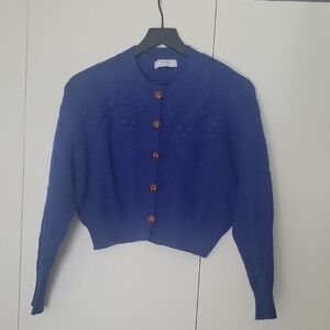 Blue Button-Up Cropped Sweater